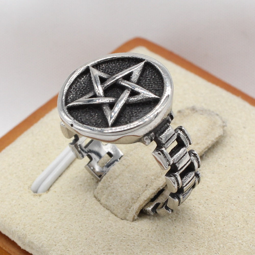 Kemstone Star Signet Ring for Men Titanium Steel Vintage R1620