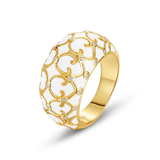 Anillo de esmalte original de Kemstone, hecho a mano, con diseño floral, plata S925 con baño de oro de 10 quilates.