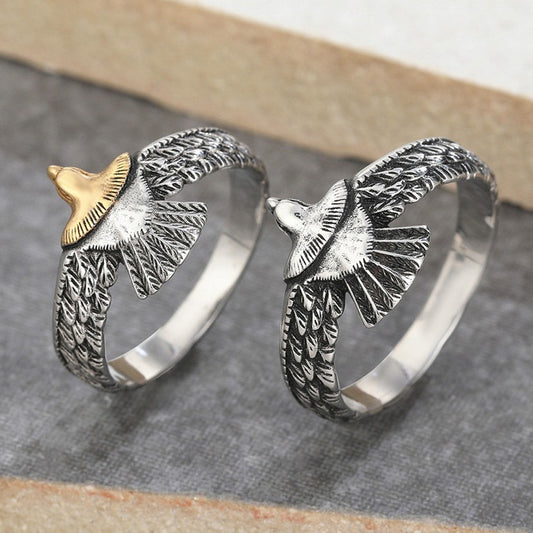 Kemstone Flying Eagle Ring for Men Titanium Steel Feather Engraved R1232