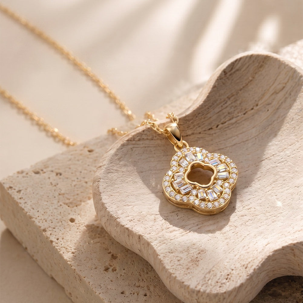 Kemston 0.6CT Moissanite Necklace for Women 925 Sterling Silver Four-Petal Openwork SMON30