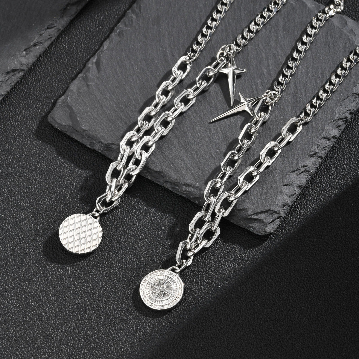 Kemstone Compass Necklace for Men Stainless Steel Mixed Link NC-3281