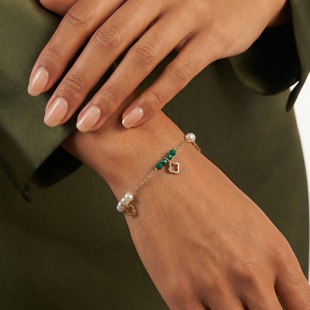 Kemston Freshwater Pearl Malachite Bracelet for Women 925 Sterling Silver Gold Plated MPB24