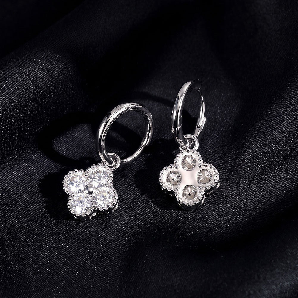 Kemstone Four Petal Cubic Zirconia Flower Stud Earrings for Women 925 Sterling Silver LZE65