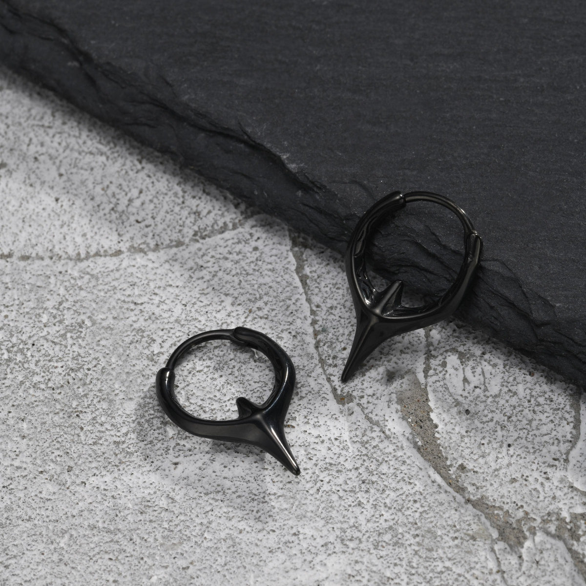 Kemstone Black Star Hoop Earring for Men Stainless Steel Four Point EH-829