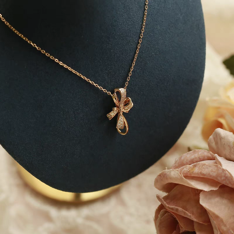 Elegant Bowknot Necklace Sterling Silver Gold-Plated Adjustable Pendant — Kemstone