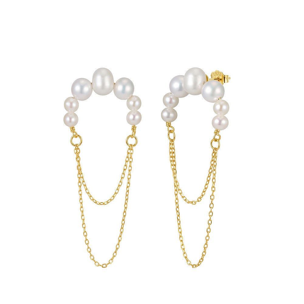 Kemstone Freshwater Pearl Chain Drop Earrings for Women 925 Sterling Silver GPE162