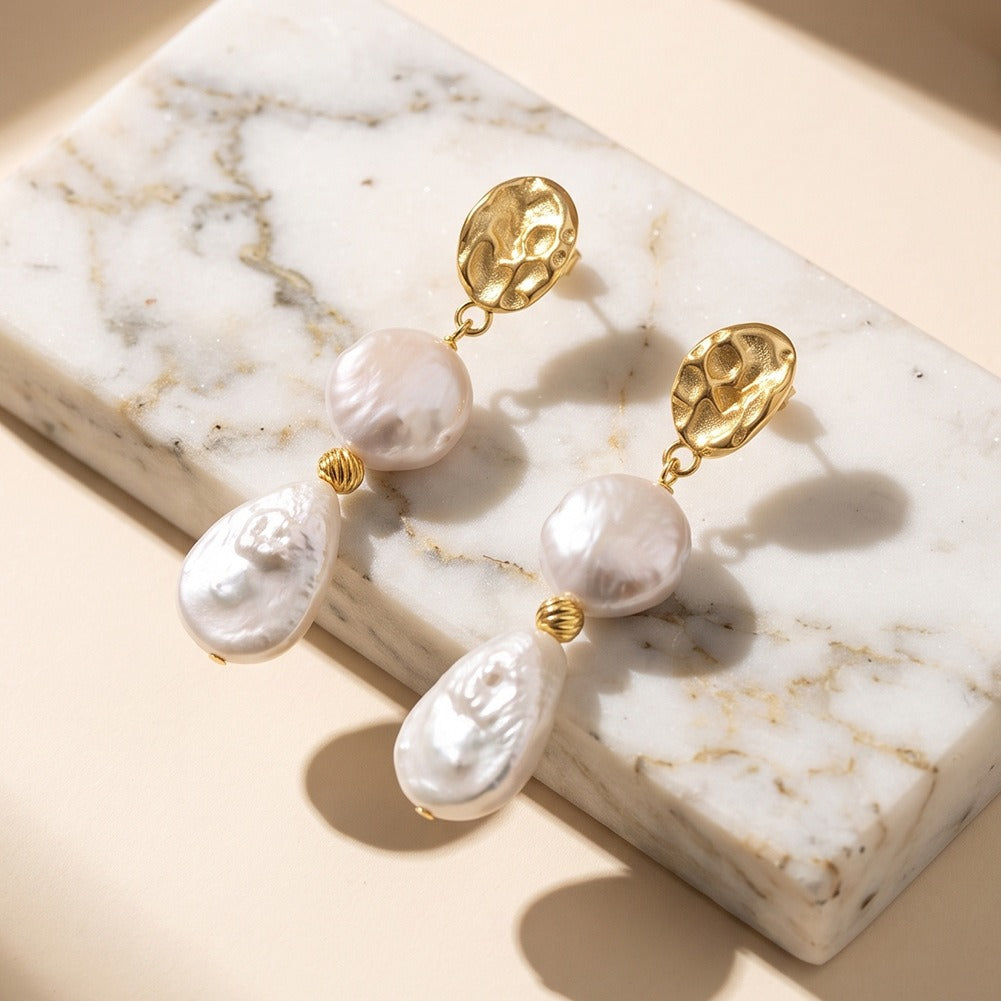 Kemstone Freshwater Pearl Double Drop Earrings for Women 925 Sterling Silver GPE149