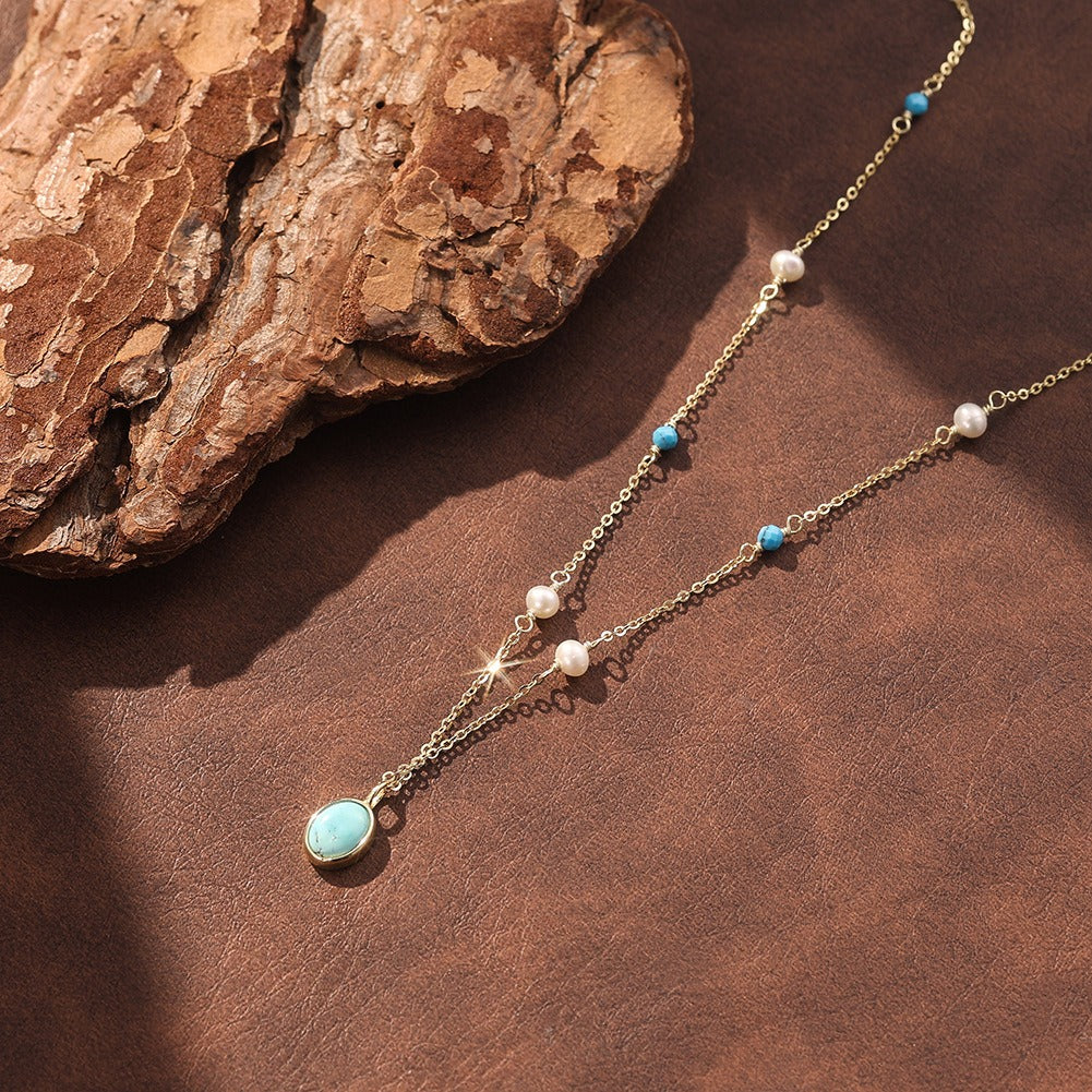 Kemston Turquoise & Freshwater Pearl Pendant Necklace for Women 925 Sterling Silver MPN18