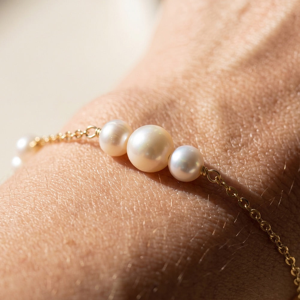Kemstone Freshwater Pearl Station Bracelet for Women 925 Sterling Silver Chain GPB74