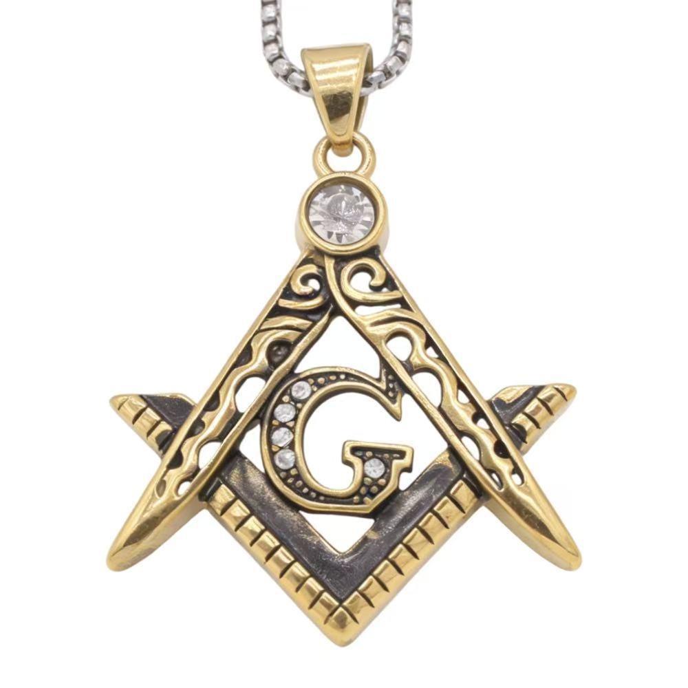 Kemstone G Letter Pendant Necklace Cubic Zirconia Stainless Steel for Men P1547