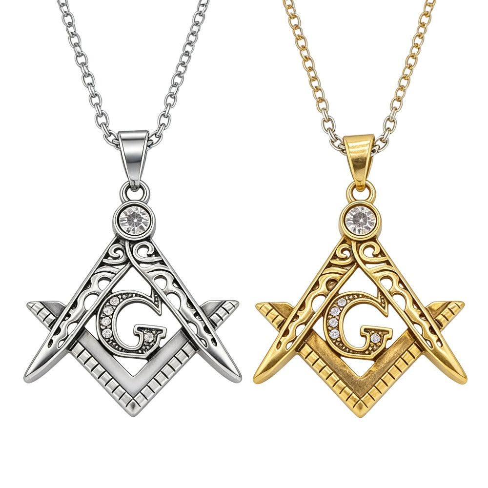 Kemstone G Letter Pendant Necklace Cubic Zirconia Stainless Steel for Men P1547