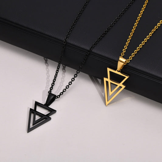 Kemstone Stainless Steel Triangle Pendant Necklace – Geometric Amulet for Men PN-1487