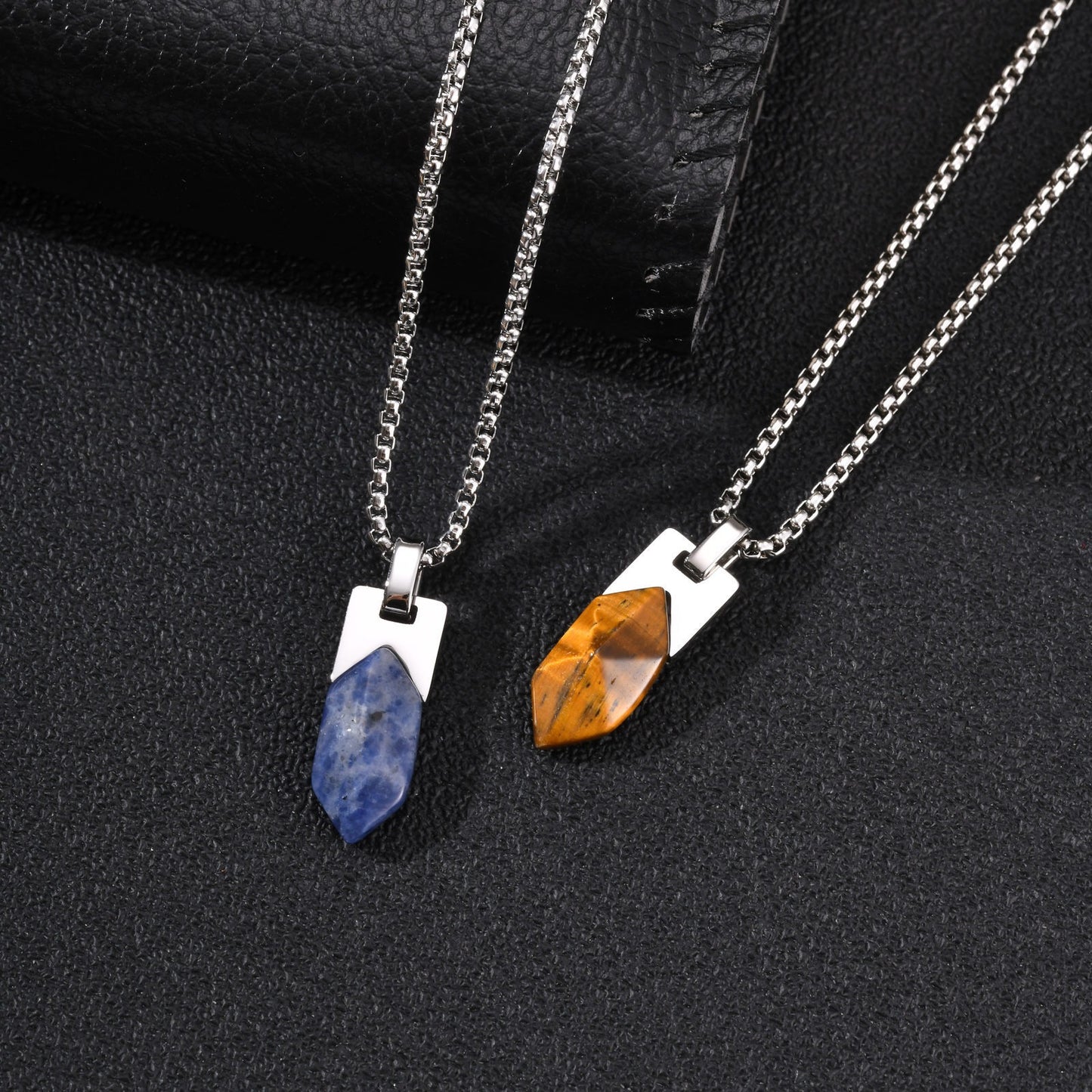 Kemstone Geometric Tiger Eye Pendant Necklace for Men Stainless Steel PN-2439