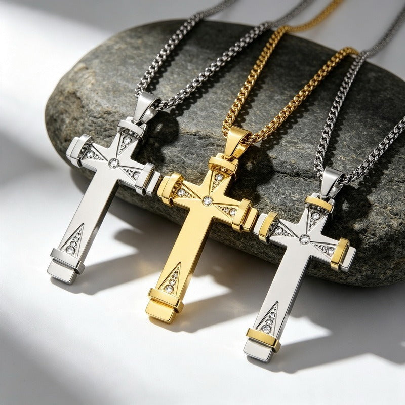 Kemston Stainless Steel Geometric Cross Pendant Necklace for Men KP119531-KFC