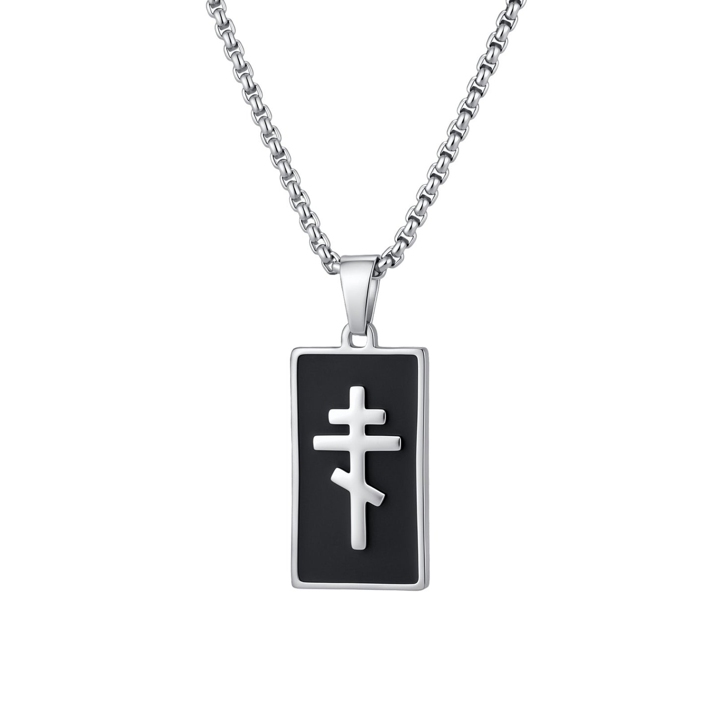 Kemstone Black Geometric Cross Pendant Necklace for Men Stainless Steel PN-2434