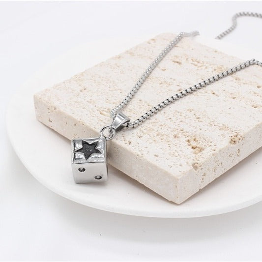 Kemstone Dice Pendant Necklace for Men Titanium Steel Star Detail Square P0786
