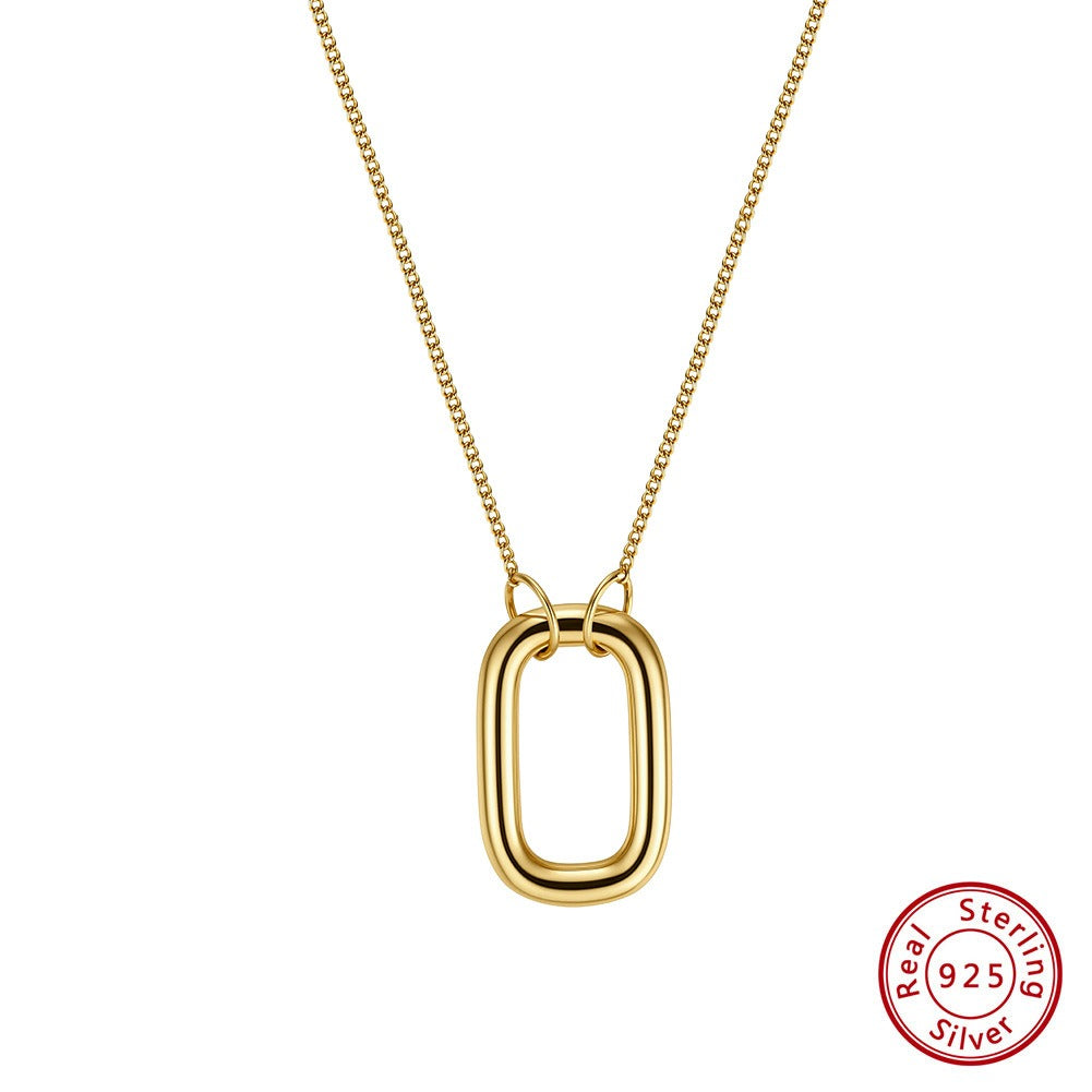 Kemstone Geometric Oval Link Pendant Necklace for Women – 925 Sterling Silver GAN09