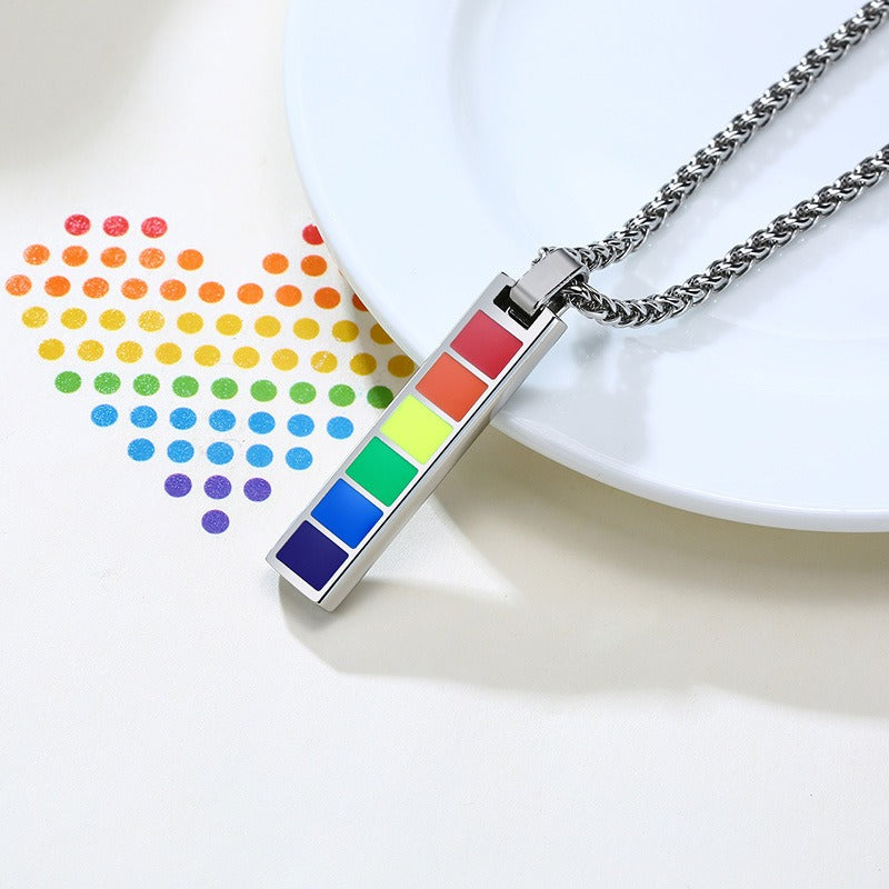 Kemstone Color Block Bar Pendant Necklace Stainless Steel Rectangle Design for Men PPN-004