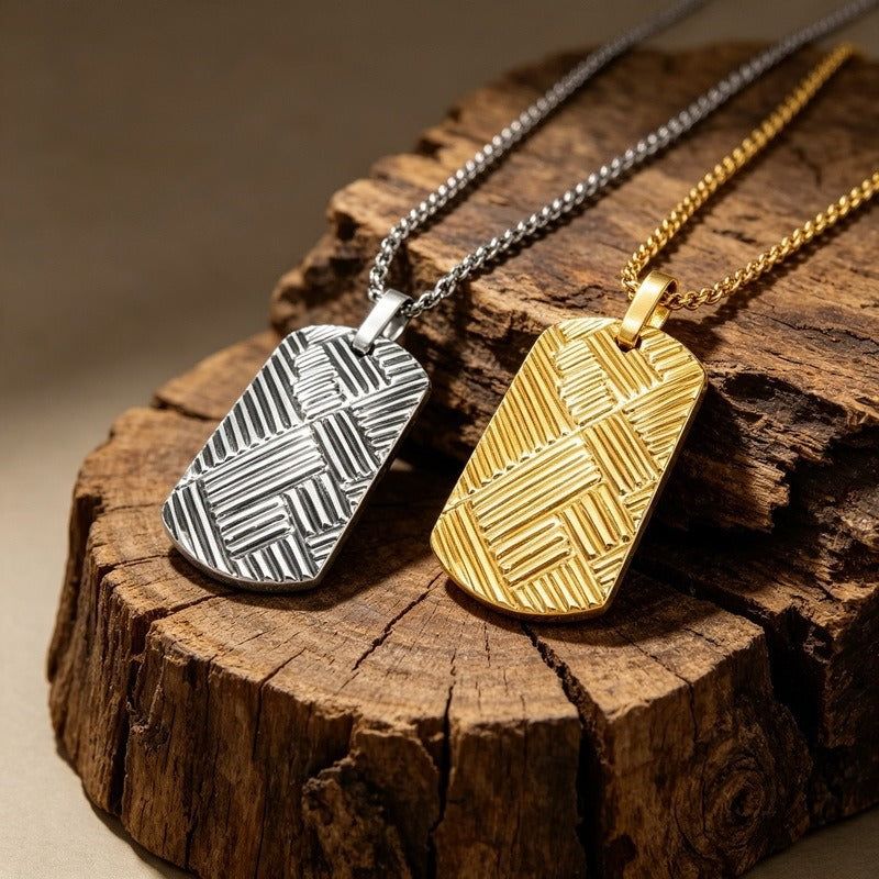 Kemston Stainless Steel Geometric Woven Pendant Necklace for Men KP118342-KJX