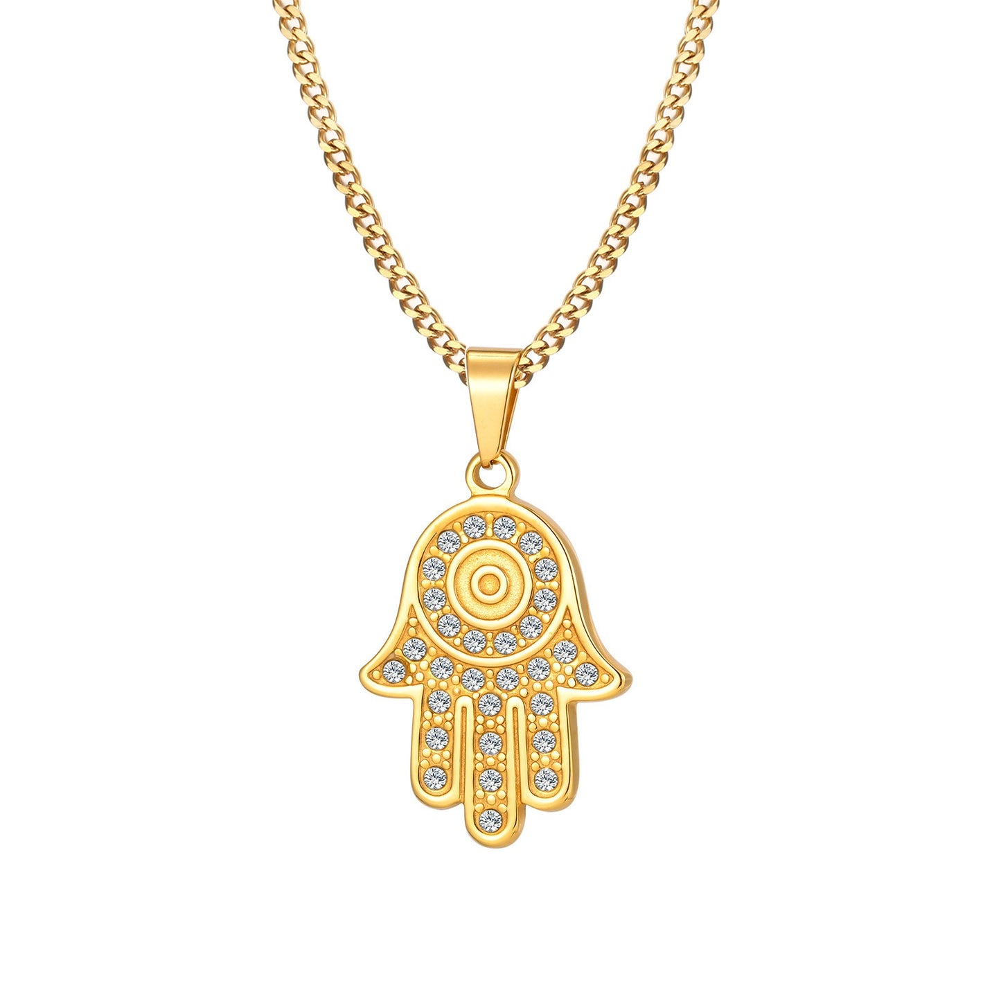 Kemstone Gold-Plated Protection Symbol Pendant Necklace for Men – Stainless Steel with Cubic Zirconia PN-2264