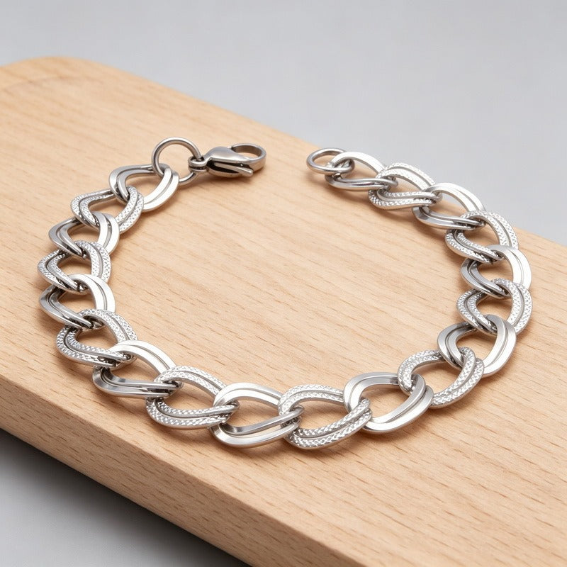 Kemstone Stainless Steel Textured Link Bracelet for Men KB213892-NJ