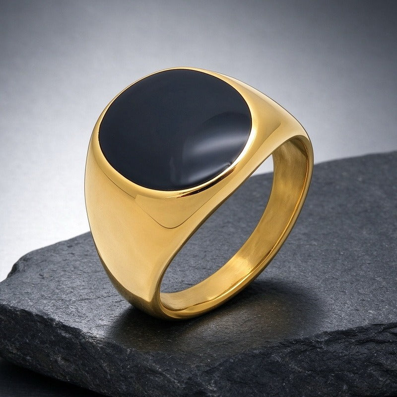 Kemstone Black Resin Signet Ring for Men Titanium Steel KR116511-KFC