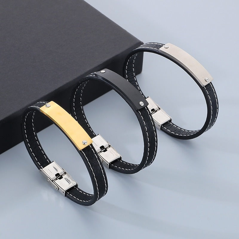 Kemstone Curved Bar Faux Leather Bracelet for Men KB186186-JZ