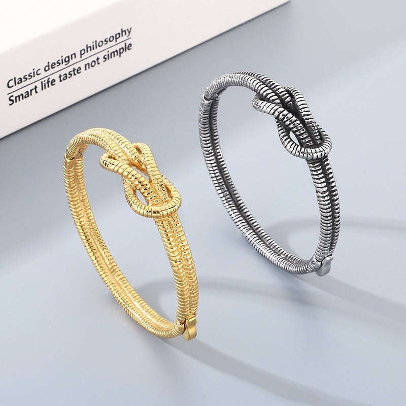 Kemstone Titanium Steel Ribbed Knot Bangle for Men KB202407-KJX