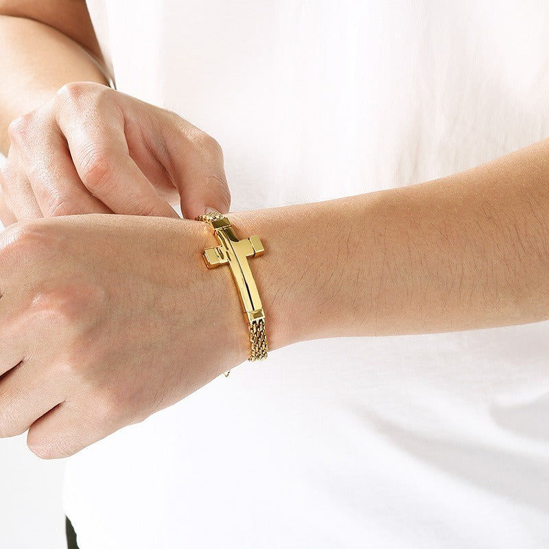 Kemstone Woven Chain Cross Bracelet for Men Titanium Steel KB213351-KFC