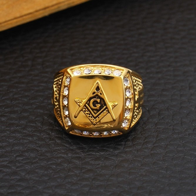 Kemstone Square Emblem Ring for Men Stainless Steel TR0050