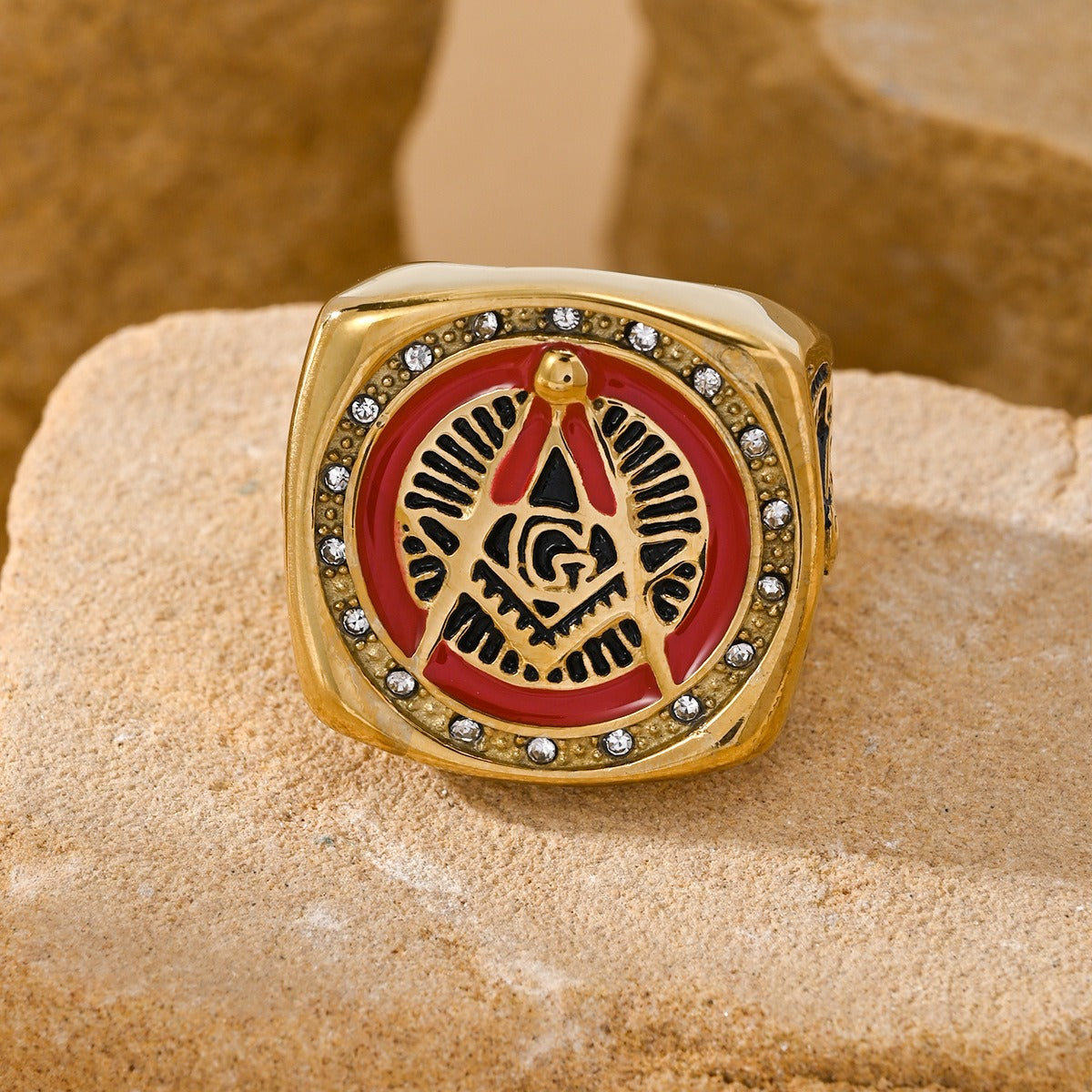 Kemstone Square Emblem Ring for Men Stainless Steel MJ0365