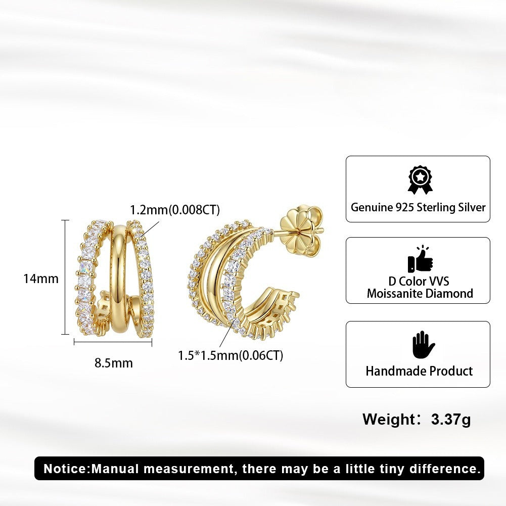 Kemstone Double Row Moissanite Hoop Earrings for Women 925 Sterling Silver SMOE40