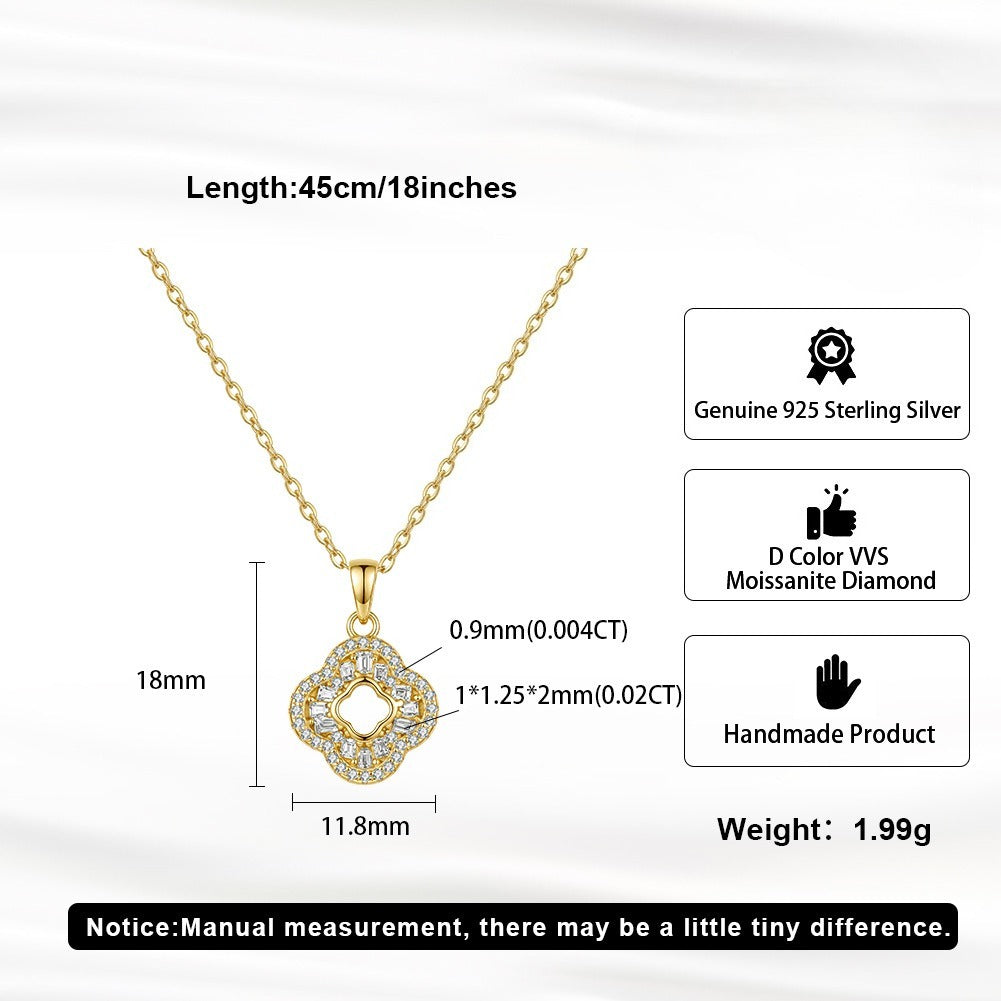Kemston 0.6CT Moissanite Necklace for Women 925 Sterling Silver Four-Petal Openwork SMON30