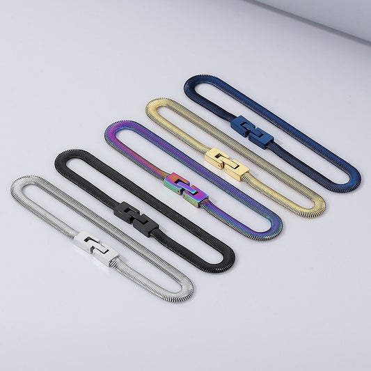 Hip-Hop Flat Snake Chain Necklace & Bracelet – Stainless Steel Herringbone Jewelry for Men KN228487