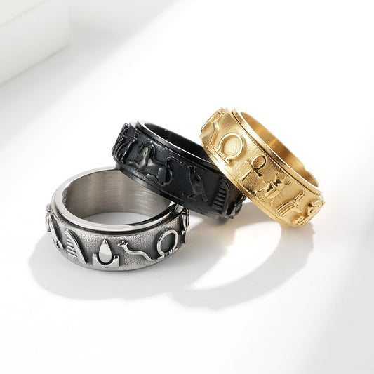 Kemstone Men’s Titanium Steel Egyptian Spinner Ring – Vintage Fidget K-R678