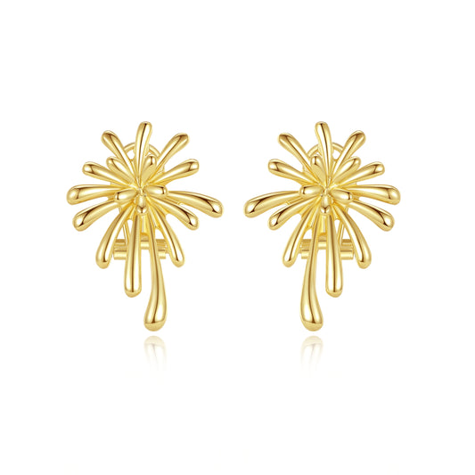 Kemstone Gold Flower Burst Earrings – 35x25mm Vintage Statement, Alloy Back Clip Closure