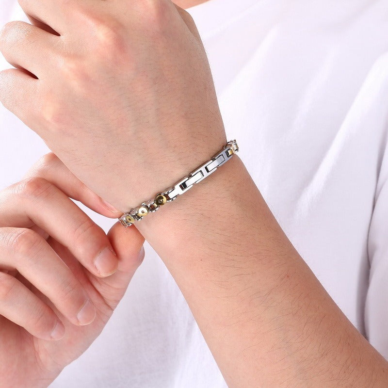 Kemstone Two Tone Link Bracelet for Men Titanium Steel Gold Accent KB215899-KFC
