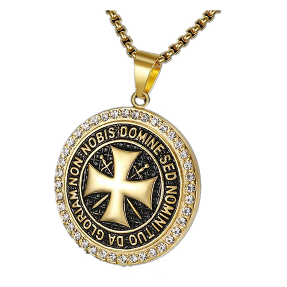 Kemstone Titanium Steel Cross Medallion Pendant Necklace for Men Vintage TN0157