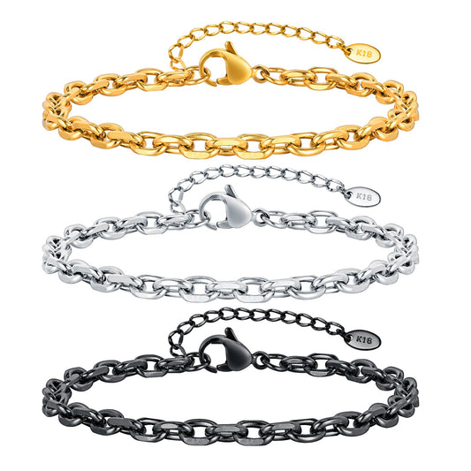 Pulsera de cadena angular de acero inoxidable dorado para mujer - Joyería personalizada con nombre y acabado pulido espejo 1914