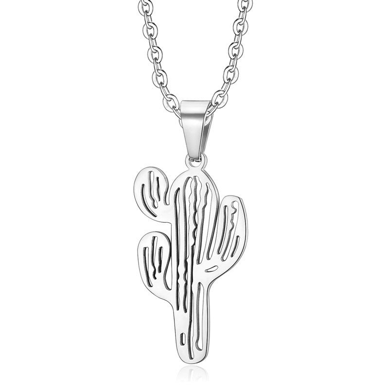 Kemston Cactus Pendant Necklace for Men Titanium Steel Openwork TN0298