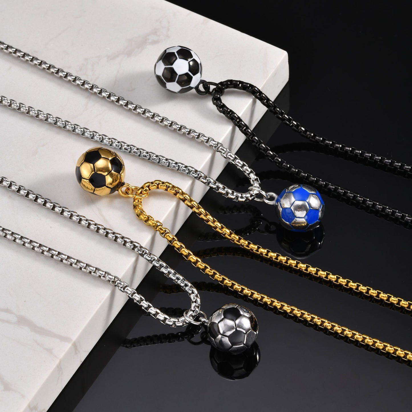 Kemstone Stainless Steel Soccer Ball Pendant Necklace for Men PN-1020G
