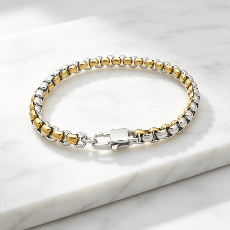 Kemstone Two Tone Link Bracelet for Men Titanium Steel Gold Accent KB215899-KFC