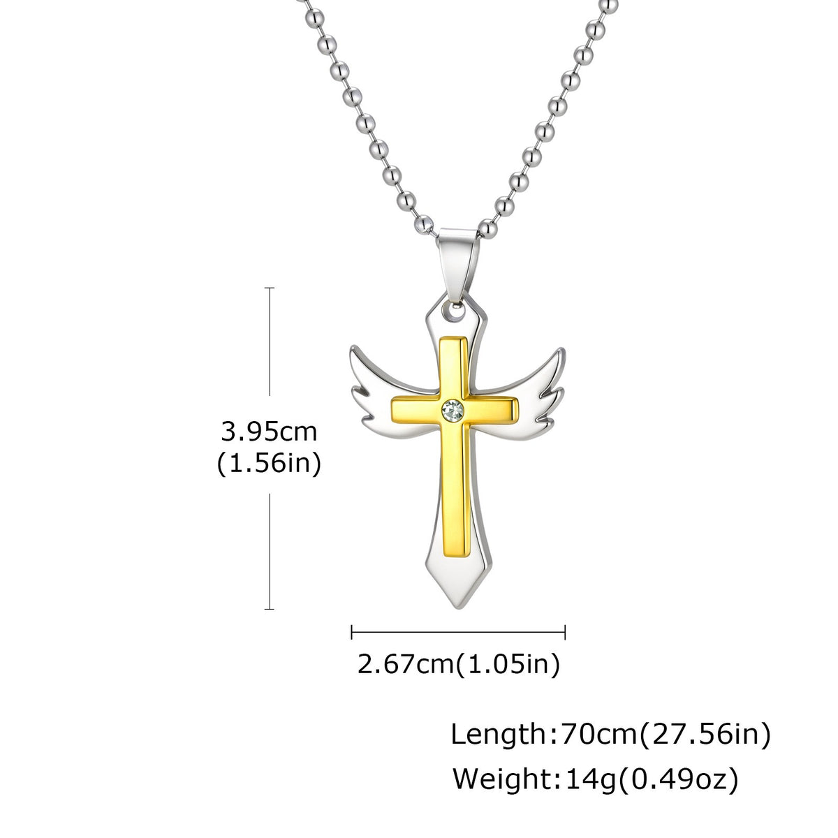 Kemstone Winged Cross Pendant Necklace for Men Two Tone NC-3031