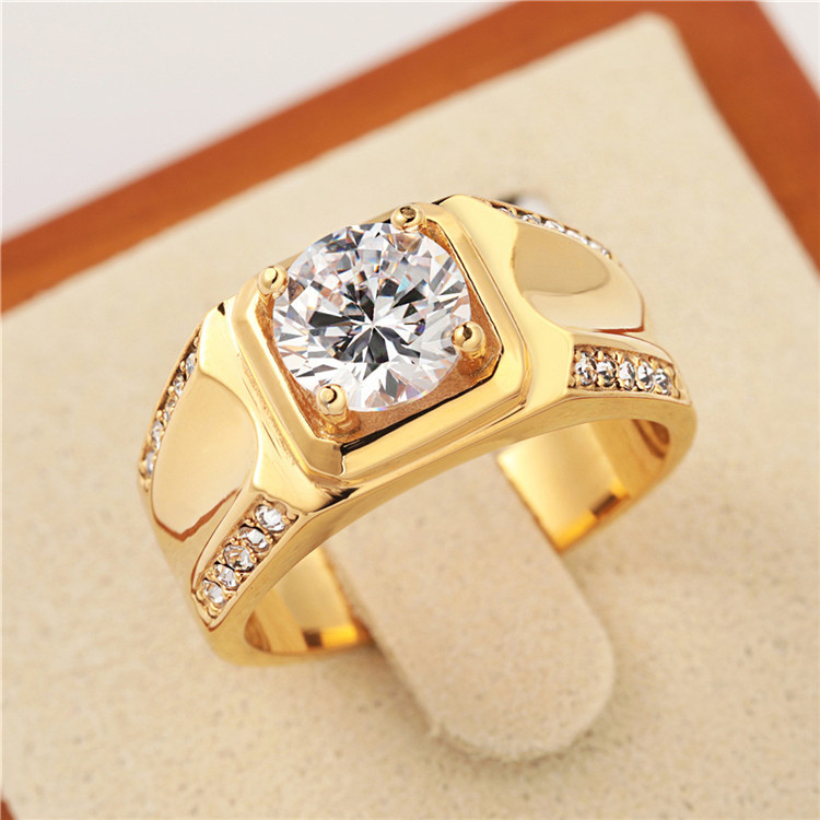 Kemstone Cubic Zirconia Ring for Men Stainless Steel Wide Band R0284