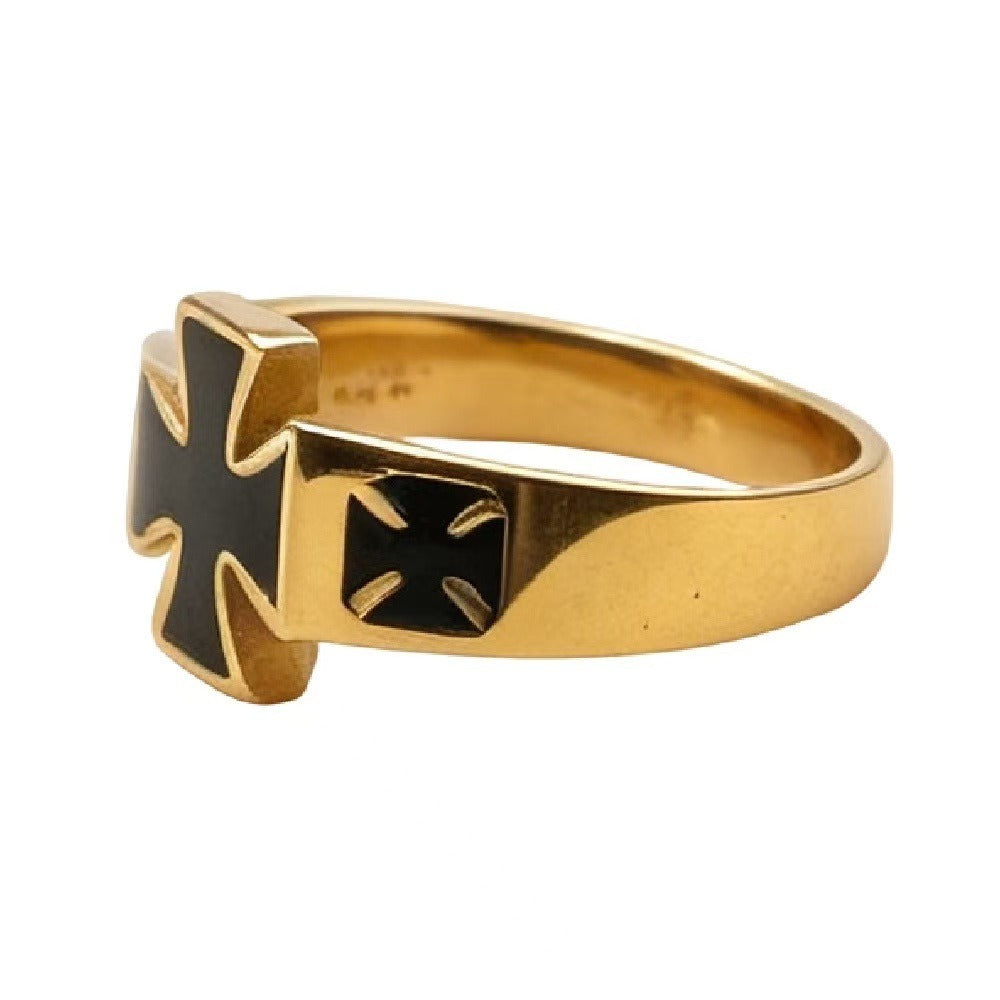 Kemstone Flared Cross Ring for Men Titanium Steel Vintage Contrast R7004