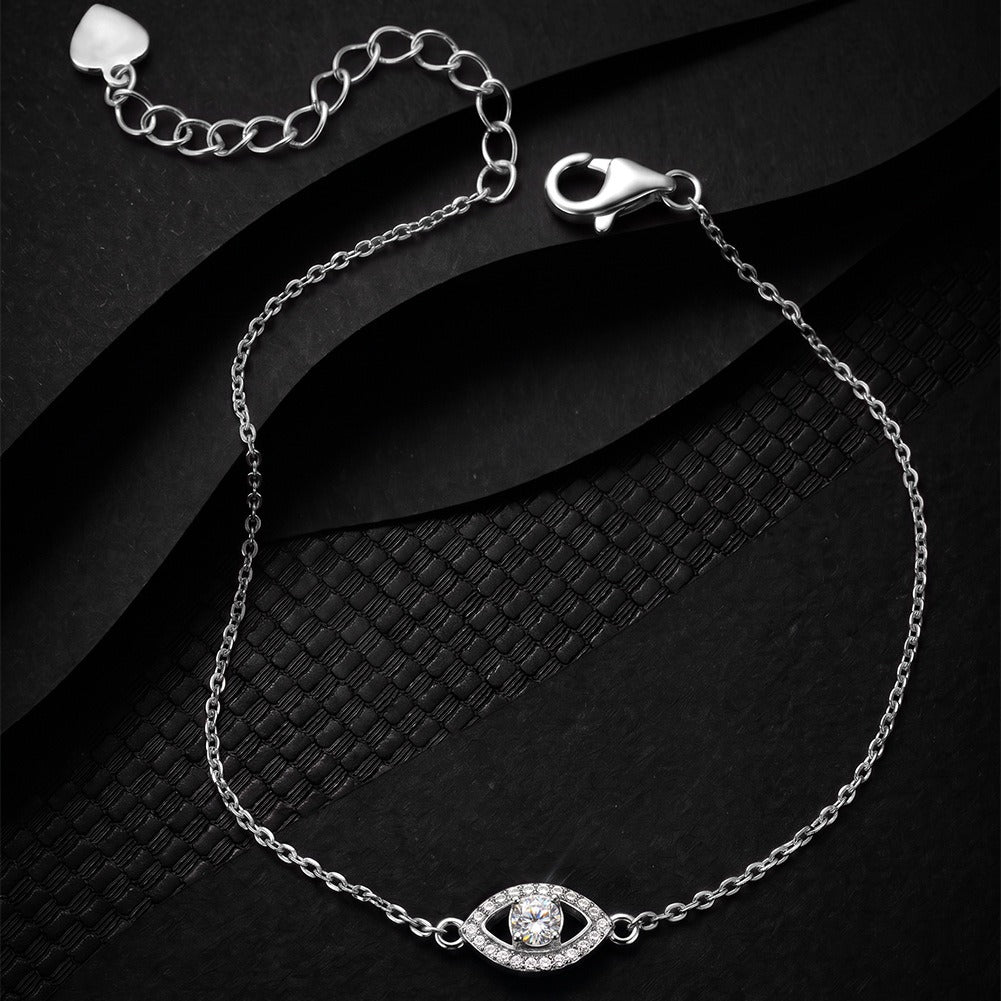 Kemstone Eye Shape Moissanite Bracelet for Women 925 Sterling Silver Adjustable Chain SMOB11