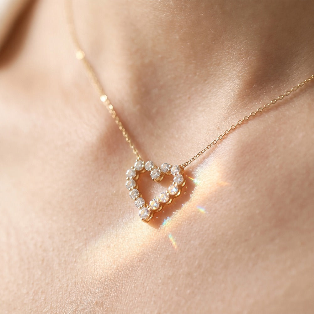Kemstone Heart Shaped Moissanite Necklace for Women 925 Sterling Silver Pendant SMON23