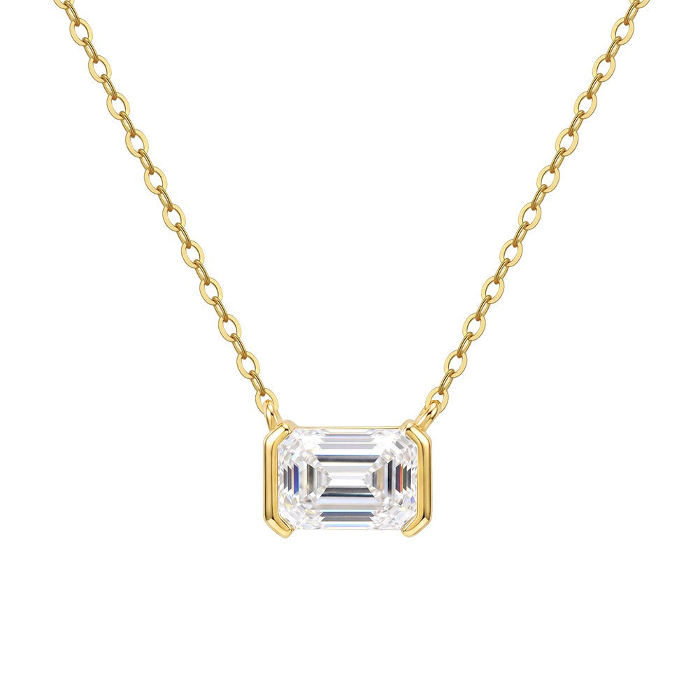 Kemston Emerald Cut Moissanite Pendant Necklace for Women 925 Sterling Silver SMON29