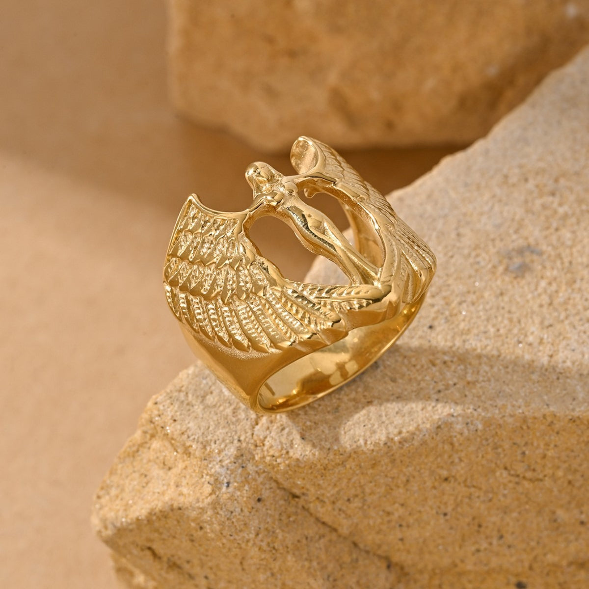 Kemstone Angel Wing Ring for Men Stainless Steel Vintage Relief TR0530