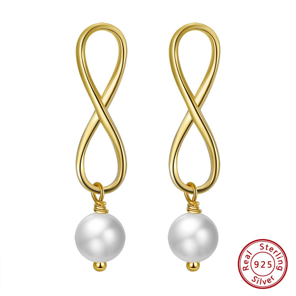 Kemstone Infinity Drop Earrings for Women 925 Sterling Silver Freshwater Pearl Detail GPE49